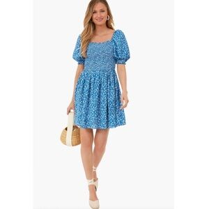 Tuckernuck Hyacinth House Blue Ditsy Floral Mini Dress Puff Sleeve Smocked